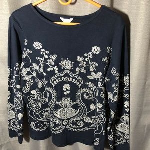 Christopher & Banks Long Sleeve Knit Top Navy Blue